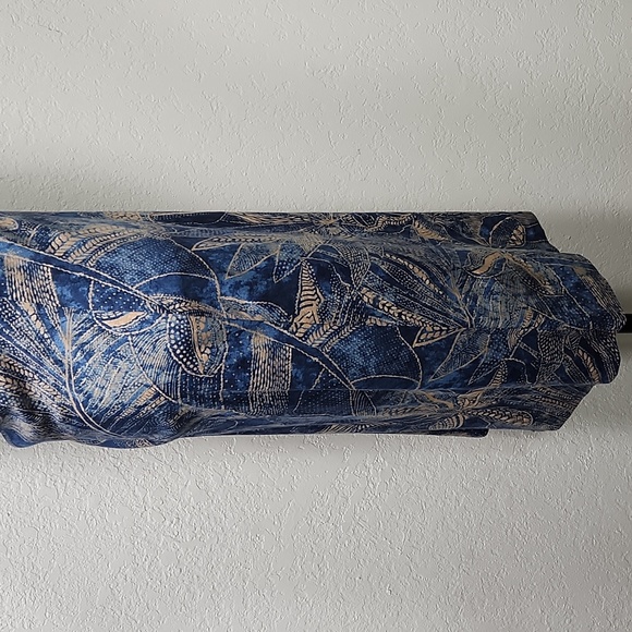 Ralph Lauren Blue w/Tan Floral & Tribal Design Scarf Neck Bodycon Dress Sz. M - Picture 5 of 13